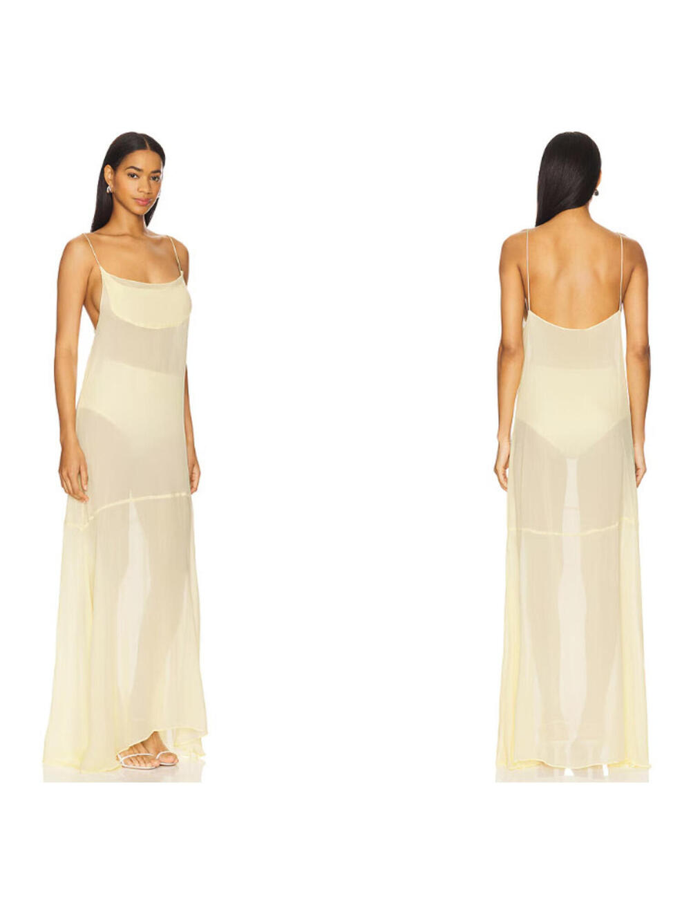 SWF  Sheer Slip long Dress Like Butter Yellow Size M  NWT $358 msrp - Picture 2 of 8